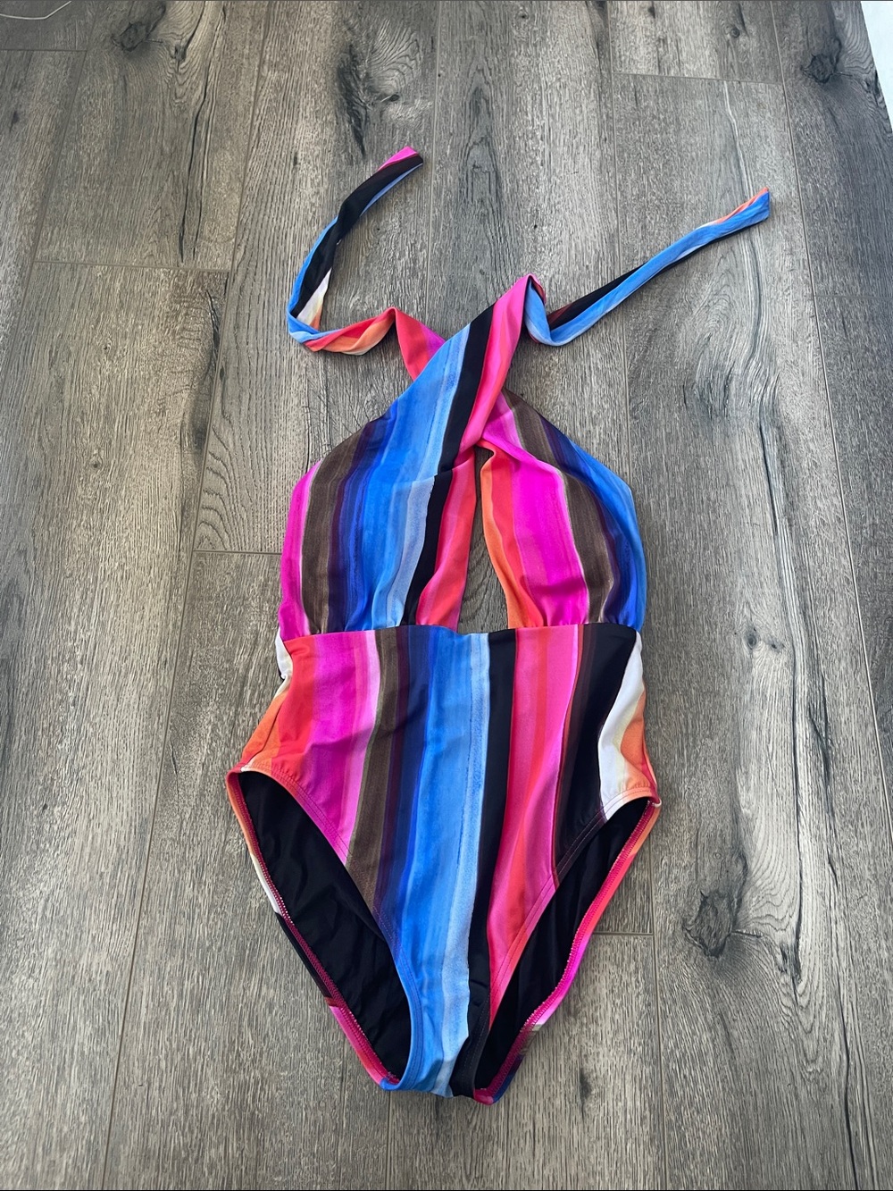 La Blanca Multicolor Halter Stripe One-Piece Swimsuit - Picture 7 of 11